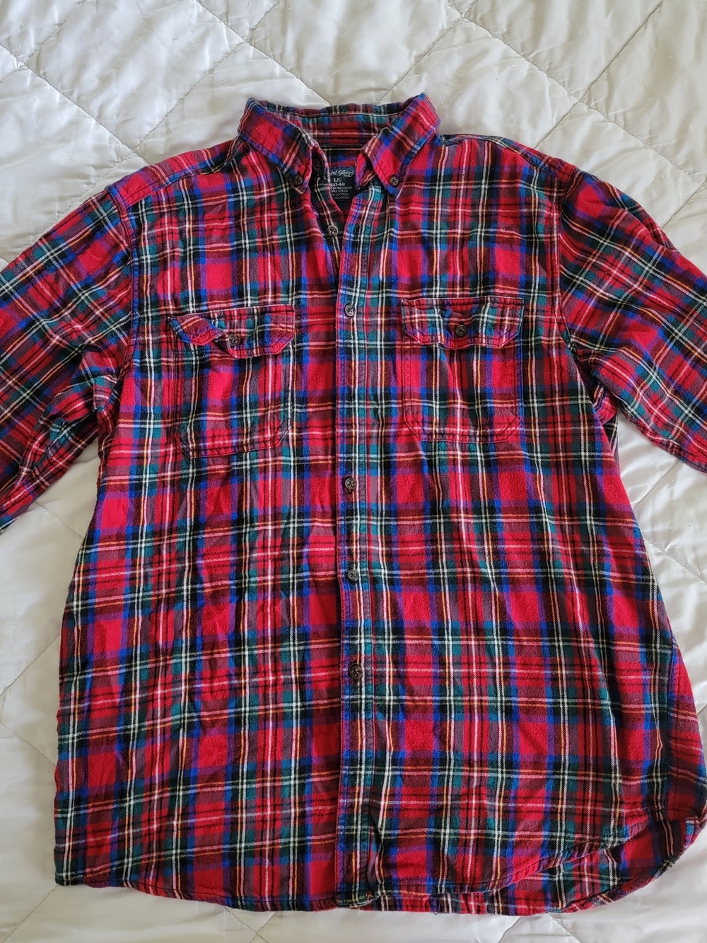 Faded Glory Red and Blue Plaid Button-Down Shirt